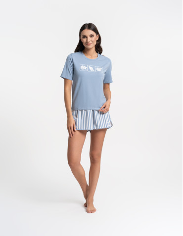 Piżamy z krótkim rękawem - Piżama damska z krótkim rękawem w motyw morski NIEBIESKI - produkt 10