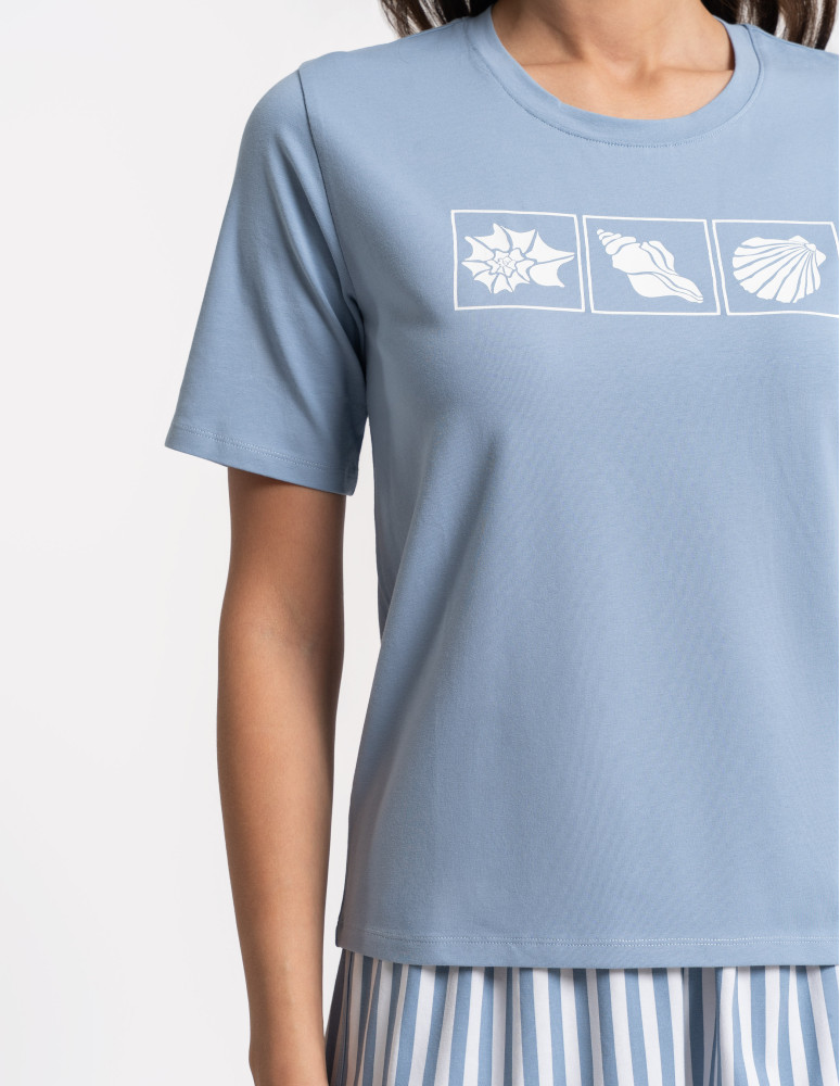 Piżamy z krótkim rękawem - Piżama damska z krótkim rękawem w motyw morski NIEBIESKI  - produkt moraj.pl 11