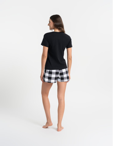 Piżamy z krótkim rękawem - Piżama damska z krótkim rękawem w kratkę CZARNY - produkt 10