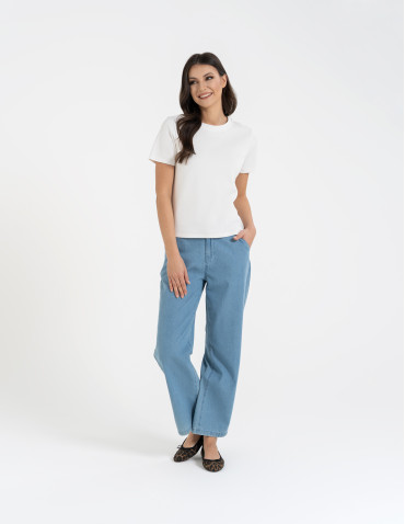 Koszulki z krótkim rękawem - T-shirt damski bawełniany gładki o klasycznym kroju BIAŁY - produkt 6