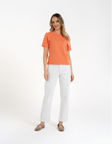 Koszulki z krótkim rękawem - T-shirt damski bawełniany gładki o klasycznym kroju POMARAŃCZOWY - produkt 5