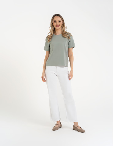 Koszulki z krótkim rękawem - T-shirt damski bawełniany gładki o klasycznym kroju KHAKI - produkt 6