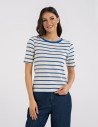 Bluzka damska bawełniana w paski z krótkim rękawem NIEBIESKI