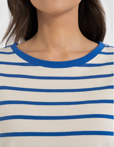 Bluzki z krótkim rękawem - Bluzka damska bawełniana w paski z krótkim rękawem NIEBIESKI - produkt 3