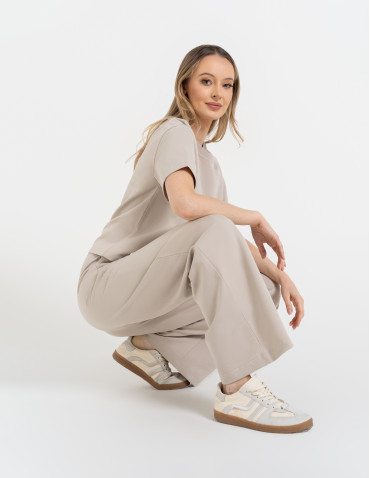 Spodnie dresowe - Spodnie damskie dresowe bawełniane z wysokim stanem SZARY - produkt 8