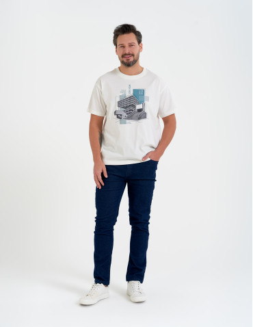 Koszulki z krótkim rękawem - T-shirt męski bawełniany oversize z nadrukiem architektonicznym BIAŁY - produkt 4