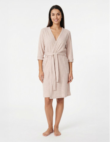 Krótki szlafrok damski Plus Size z prążkowanej dzianiny  - produkt 2