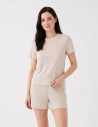 Piżama damska w prążek z krótkim rękawem i szortami Plus Size BEŻOWY MELANŻ