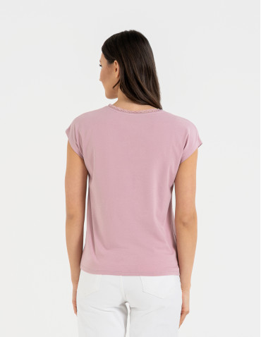 Bluzki i koszule - Bluzka damska bawełniana z koronkowym dekoltem JEANS - produkt 35