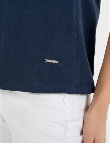 Bluzki i koszule - Bluzka damska bawełniana z koronkowym dekoltem JEANS - produkt 36