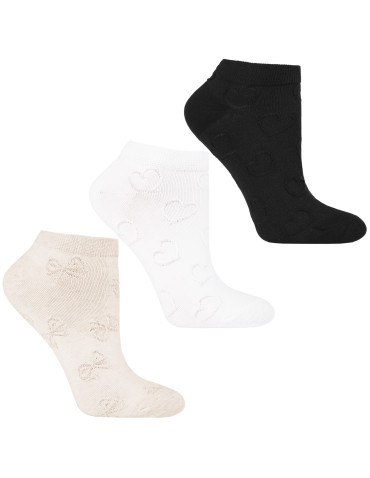 Skarpetki damskie stopki klasyczne w serca ażurowe 3-pak - WIELOKOLOROWY