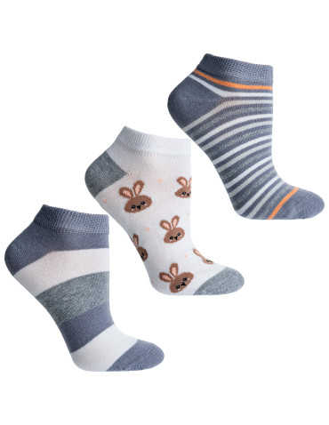 Skarpetki stopki damskie w króliczki i paski 3-pak - WIELOKOLOROWY