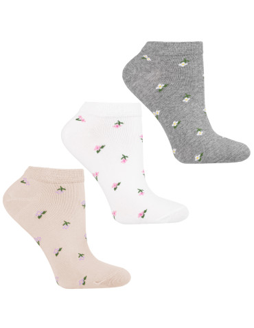 Skarpetki damskie stopki w drobne kwiatki 3-pak - WIELOKOLOROWY