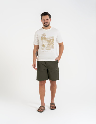 Koszulki i Tank Topy - T-shirt męski bawełniany z nadrukiem BEŻOWY - produkt 6