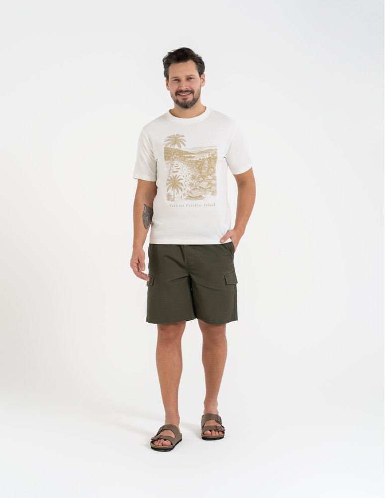 Koszulki i Tank Topy - T-shirt męski bawełniany z nadrukiem BEŻOWY - produkt moraj.pl 6