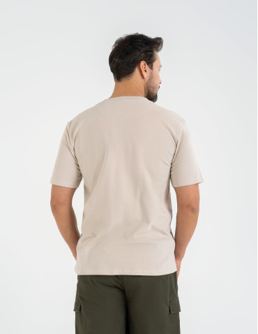 Koszulki z krótkim rękawem - Koszulka męska t-shirt z bawełny czesanej BEŻOWY - produkt 3