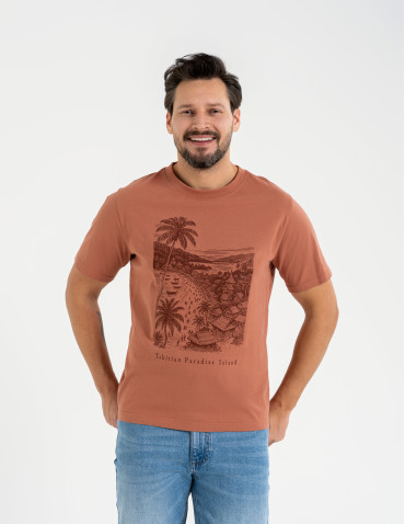 T-shirt męski bawełniany z nadrukiem - CZERWONY