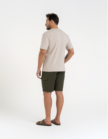 Koszulki z krótkim rękawem - Koszulka męska t-shirt z bawełny czesanej BEŻOWY - produkt 5