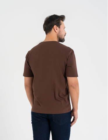 Koszulki z krótkim rękawem - T-shirt męski bawełniany z haftowanym napisem o klasycznym kroju BRĄZOWY - produkt 3