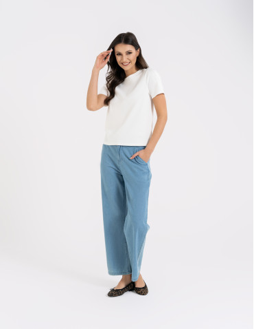 Koszulki z krótkim rękawem - T-shirt damski bawełniany gładki o klasycznym kroju BIAŁY - produkt 7