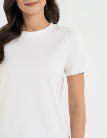 T-shirt damski bawełniany gładki o klasycznym kroju - BIAŁY  - produkt 2