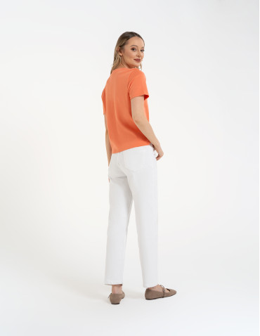 Koszulki z krótkim rękawem - T-shirt damski bawełniany gładki o klasycznym kroju POMARAŃCZOWY - produkt 6
