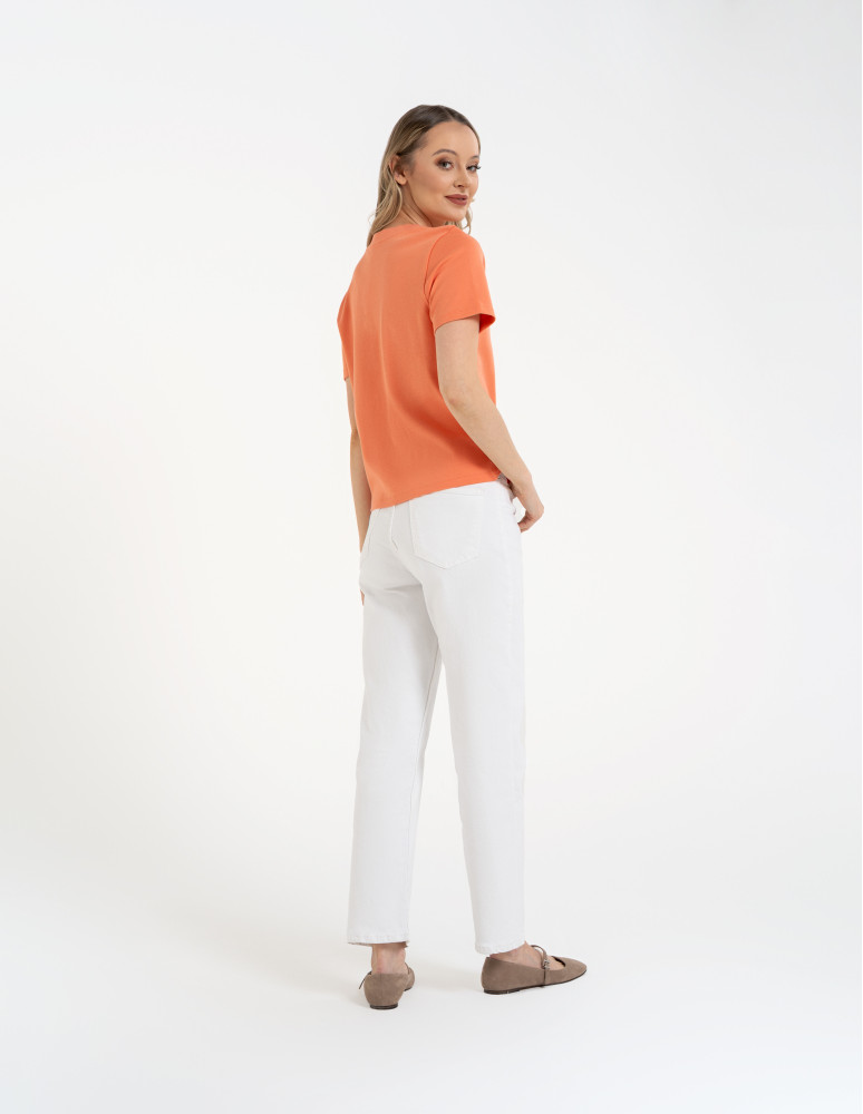 Koszulki z krótkim rękawem - T-shirt damski bawełniany gładki o klasycznym kroju POMARAŃCZOWY  - produkt moraj.pl 6
