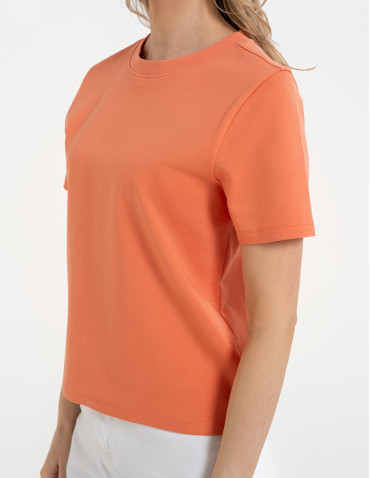 Koszulki z krótkim rękawem - T-shirt damski bawełniany gładki o klasycznym kroju POMARAŃCZOWY - produkt 3