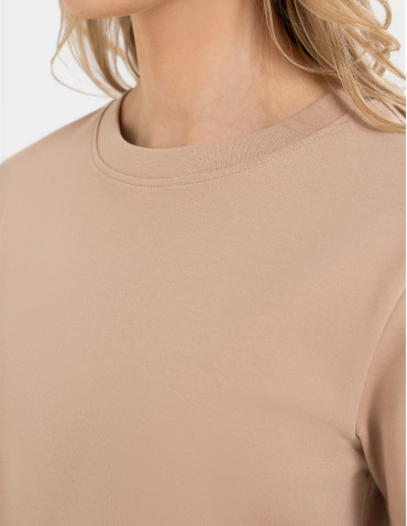 T-shirt damski bawełniany gładki o klasycznym kroju - BEŻOWY  - produkt 2