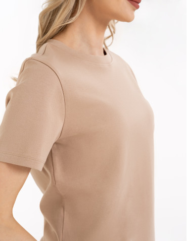 Koszulki z krótkim rękawem - T-shirt damski bawełniany gładki o klasycznym kroju BEŻOWY - produkt 4