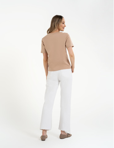 Koszulki z krótkim rękawem - T-shirt damski bawełniany gładki o klasycznym kroju BEŻOWY - produkt 7