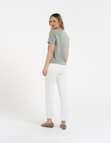 Koszulki z krótkim rękawem - T-shirt damski bawełniany gładki o klasycznym kroju KHAKI - produkt 5