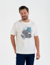 T-shirt męski bawełniany oversize z nadrukiem architektonicznym BIAŁY
