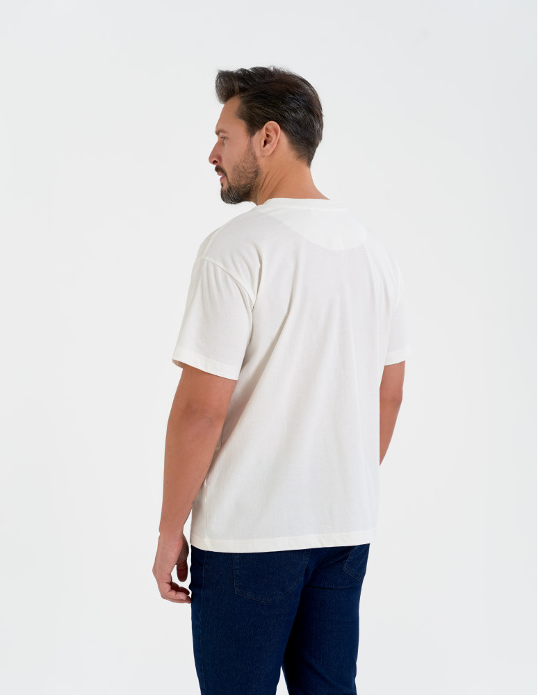 Koszulki z krótkim rękawem - T-shirt męski bawełniany oversize z nadrukiem architektonicznym BIAŁY - produkt moraj.pl 3