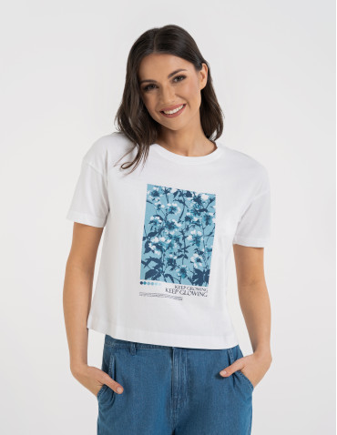 Koszulka damska bawełniana z krótkim rękawem i nadrukiem