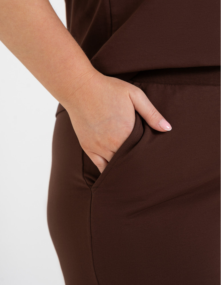 Spodnie dresowe - Spodnie damskie dresowe bawełniane z wysokim stanem BRĄZOWY  - produkt moraj.pl 10