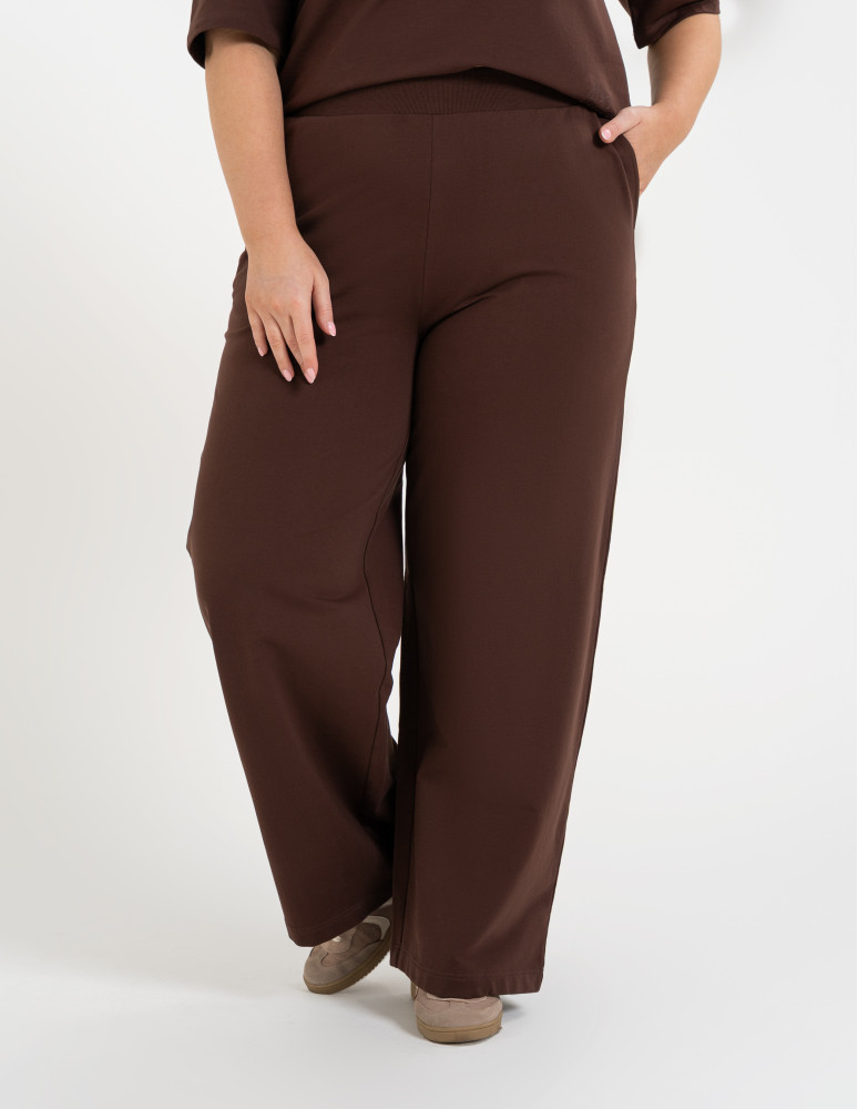 Spodnie dresowe - Spodnie damskie dresowe bawełniane z wysokim stanem BRĄZOWY  - produkt moraj.pl 12