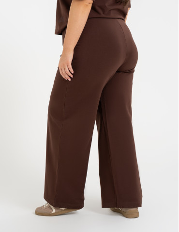 Spodnie dresowe - Spodnie damskie dresowe bawełniane z wysokim stanem BRĄZOWY - produkt 9