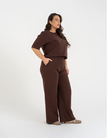 Spodnie dresowe - Spodnie damskie dresowe bawełniane z wysokim stanem BRĄZOWY - produkt 8