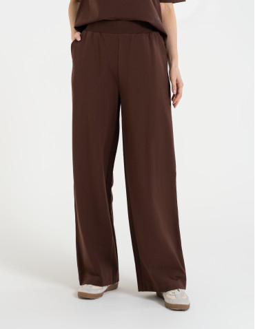 Spodnie dresowe - Spodnie damskie dresowe bawełniane z wysokim stanem BRĄZOWY - produkt 6