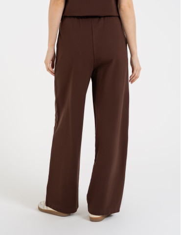 Spodnie dresowe - Spodnie damskie dresowe bawełniane z wysokim stanem BRĄZOWY - produkt 7