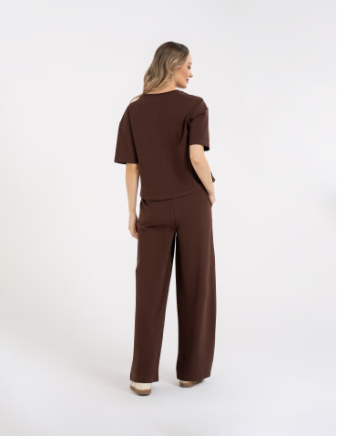 Spodnie dresowe - Spodnie damskie dresowe bawełniane z wysokim stanem BRĄZOWY - produkt 5