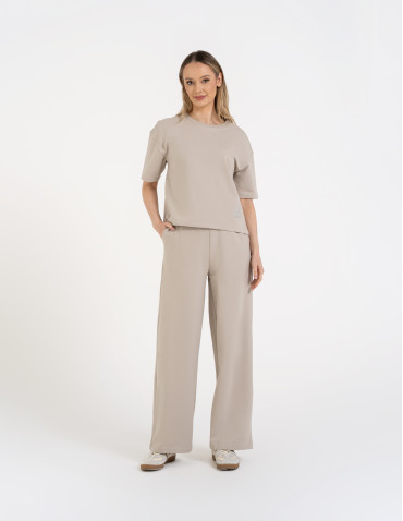 Spodnie damskie dresowe bawełniane z wysokim stanem - SZARY