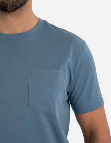 Koszulka męska T-shirt bawełniany z kieszonką - NIEBIESKI - produkt 2