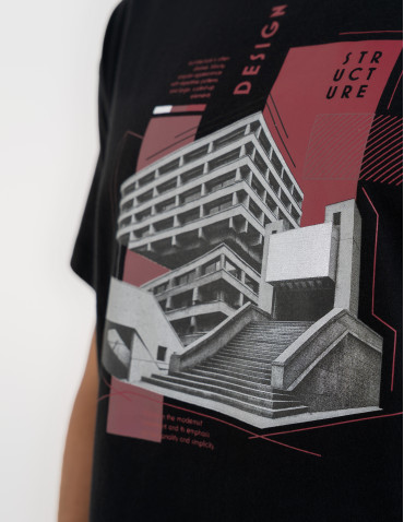T-shirt męski bawełniany oversize z nadrukiem architektonicznym  - produkt 2