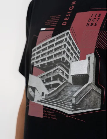 T-shirt męski bawełniany oversize z nadrukiem architektonicznym - produkt 2