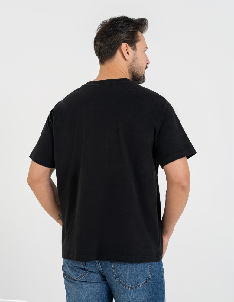 Koszulki z krótkim rękawem - T-shirt męski bawełniany oversize z nadrukiem architektonicznym CZARNY  - produkt moraj.pl 3