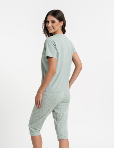 Piżama damska z krótkim rękawem i spodniami 3/4 w groszki  - produkt 2