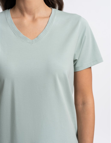 Piżamy z krótkim rękawem - Piżama damska z krótkim rękawem i spodniami 3/4 w groszki ZIELONY - produkt 3