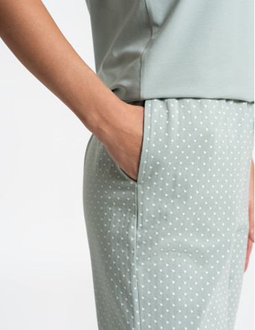 Piżamy z krótkim rękawem - Piżama damska z krótkim rękawem i spodniami 3/4 w groszki ZIELONY - produkt 7